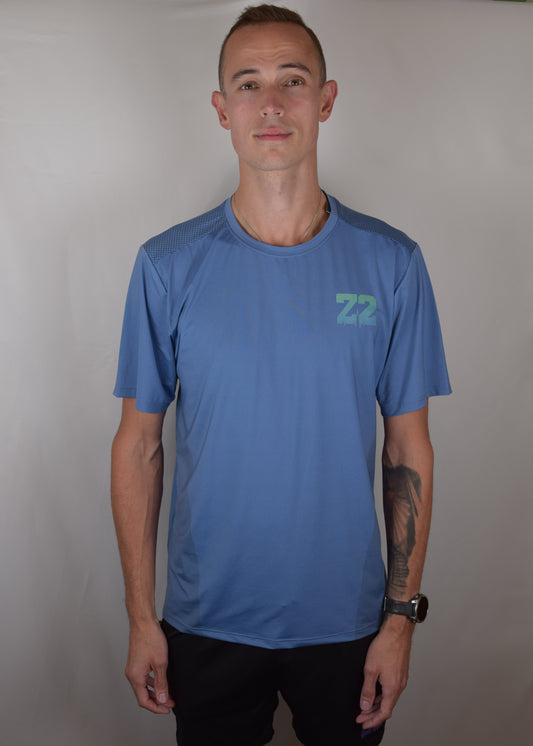 The Split Tee Technical Running T-Shirt in blue from the front